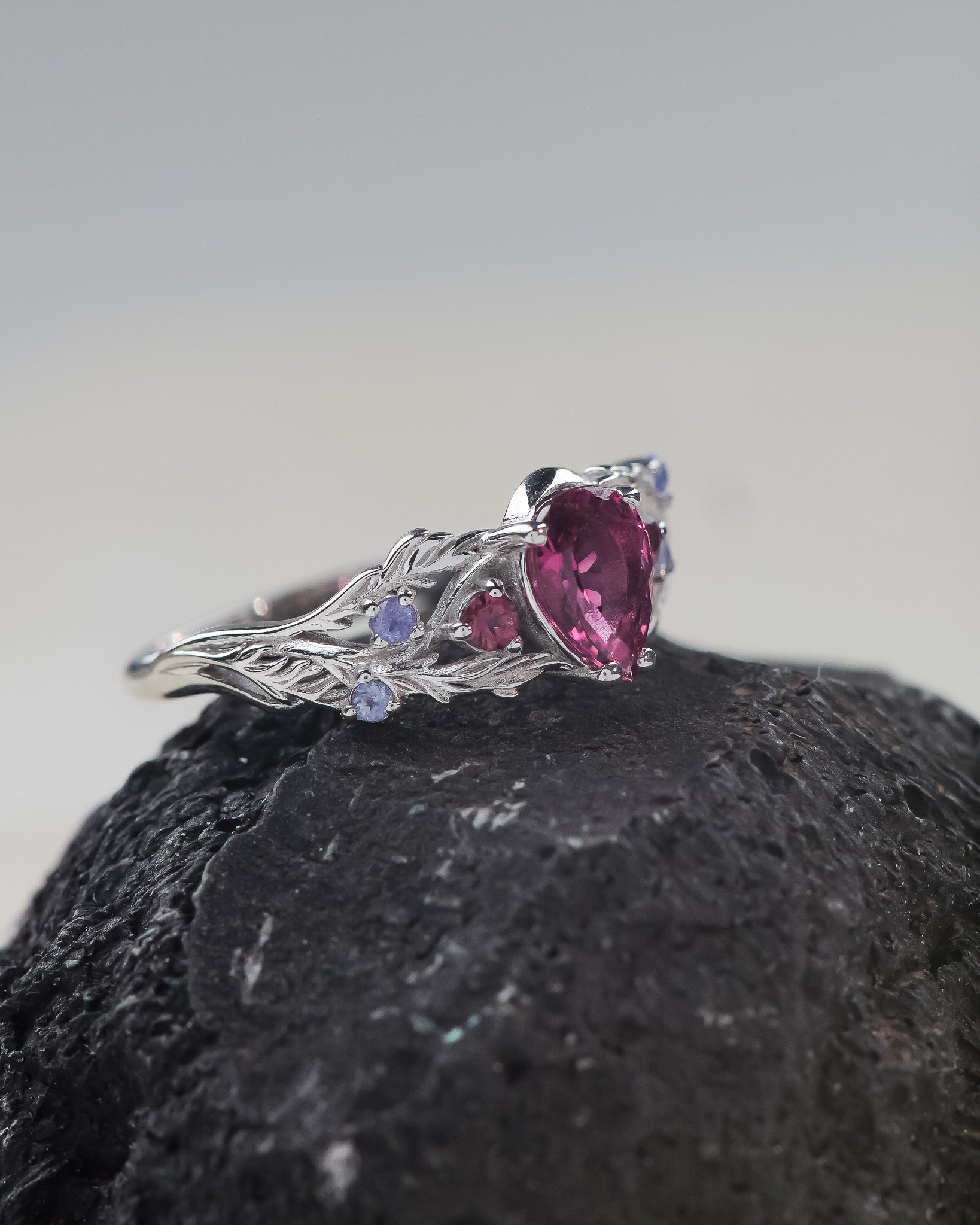 Natural pink tourmaline engagement ring with tourmalines and tanzanites / Japanese Maple - Eden Garden Jewelry™