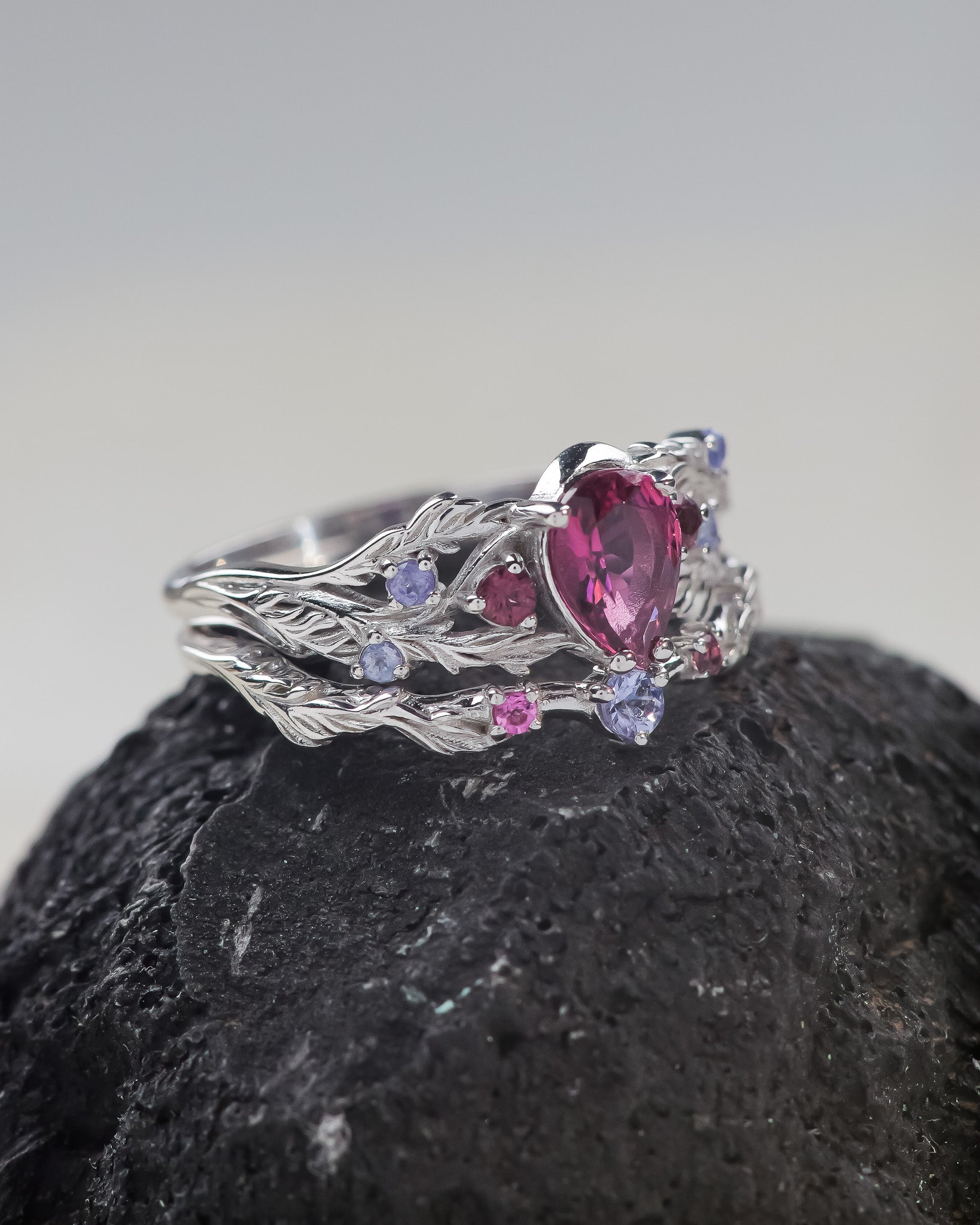 Natural pink tourmaline engagement ring with tourmalines and tanzanites / Japanese Maple - Eden Garden Jewelry™