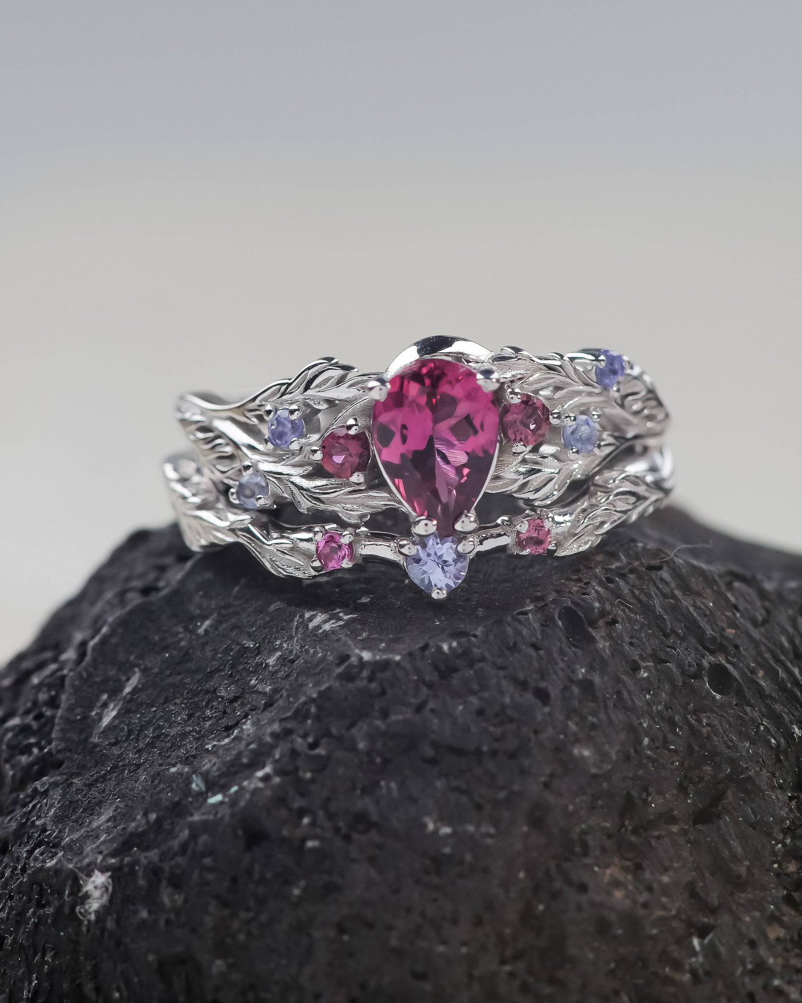 Natural pink tourmaline engagement ring with tourmalines and tanzanites / Japanese Maple - Eden Garden Jewelry™