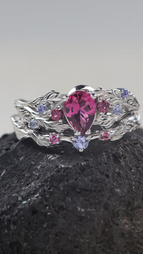 Natural pink tourmaline engagement ring with tourmalines and tanzanites / Japanese Maple - Eden Garden Jewelry™