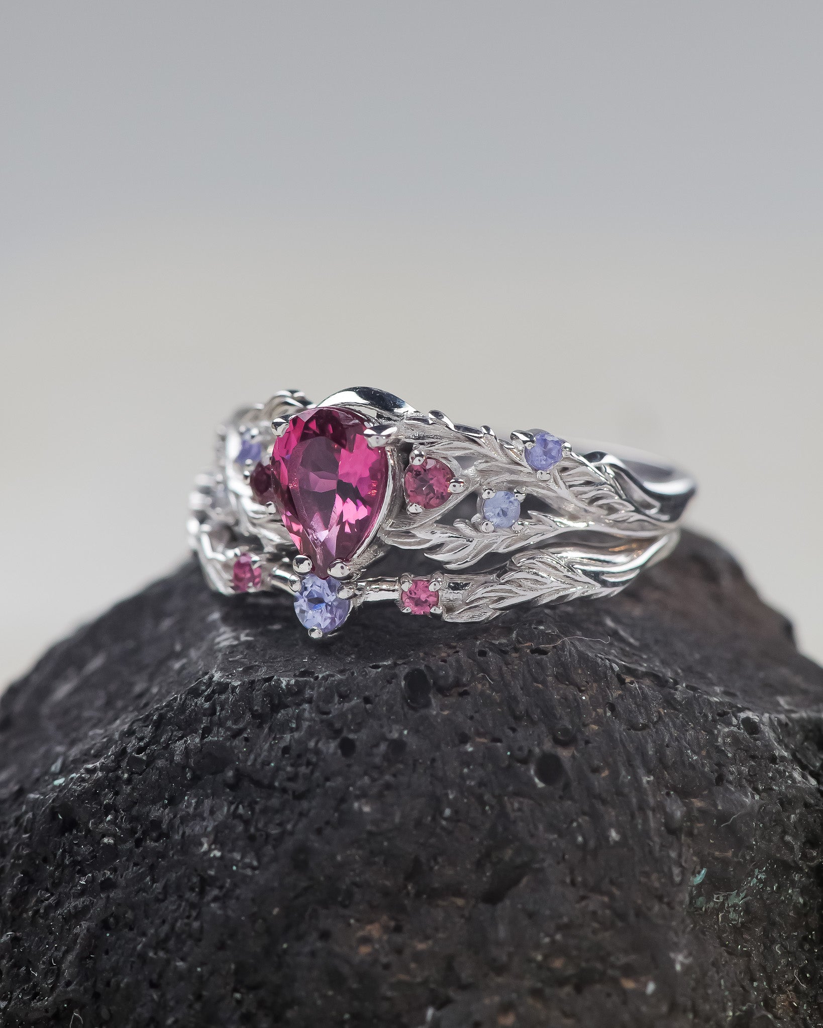 Natural pink tourmaline engagement ring with tourmalines and tanzanites / Japanese Maple - Eden Garden Jewelry™