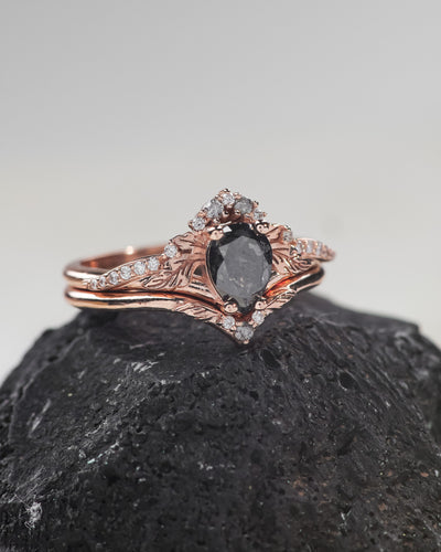 Stunning salt & pepper bridal ring set with diamonds / Amelia - Eden Garden Jewelry™