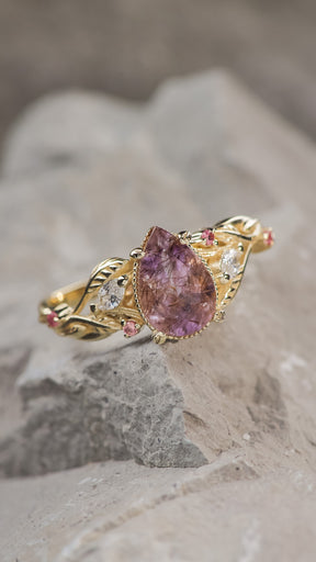 READY TO SHIP: Patricia ring in 14K yellow gold, natural melody quartz 9x7 mm, accent lab grown diamonds & natural sapphires, AVAILABLE RING SIZES: 5.5 - 8.5 US - Eden Garden Jewelry™