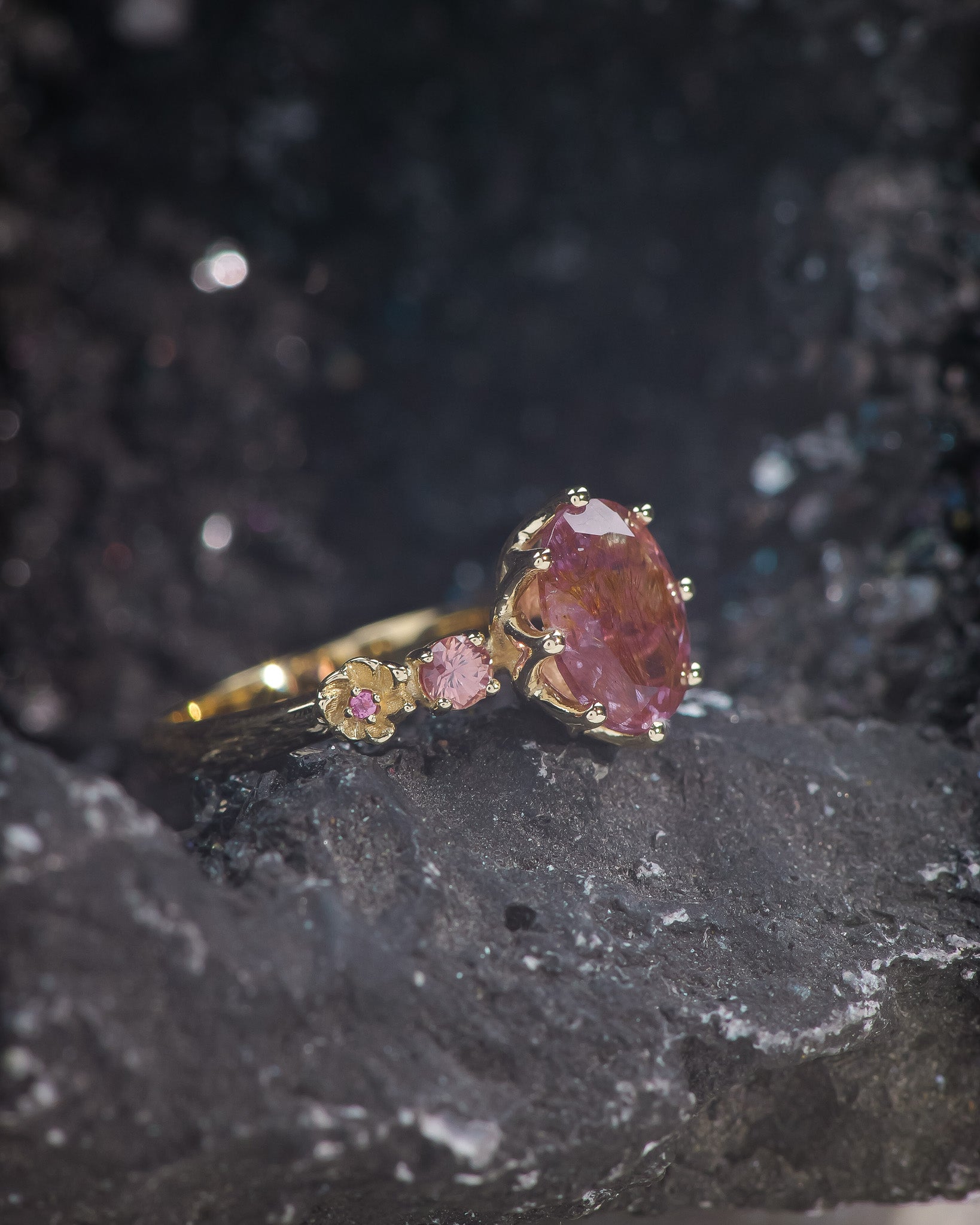 Gorgeous melody quartz engagement ring with accent sapphires & tourmalines / Fiorella - Eden Garden Jewelry™