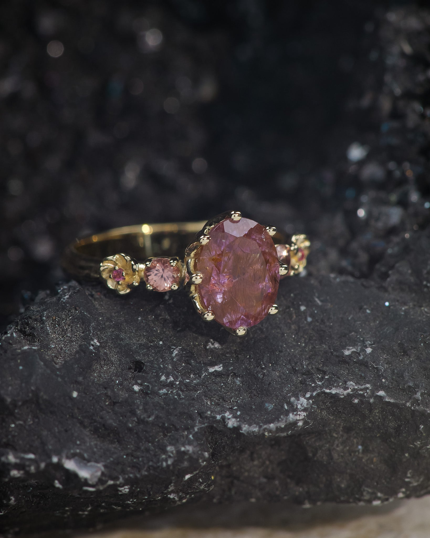 Gorgeous melody quartz engagement ring with accent sapphires & tourmalines / Fiorella - Eden Garden Jewelry™