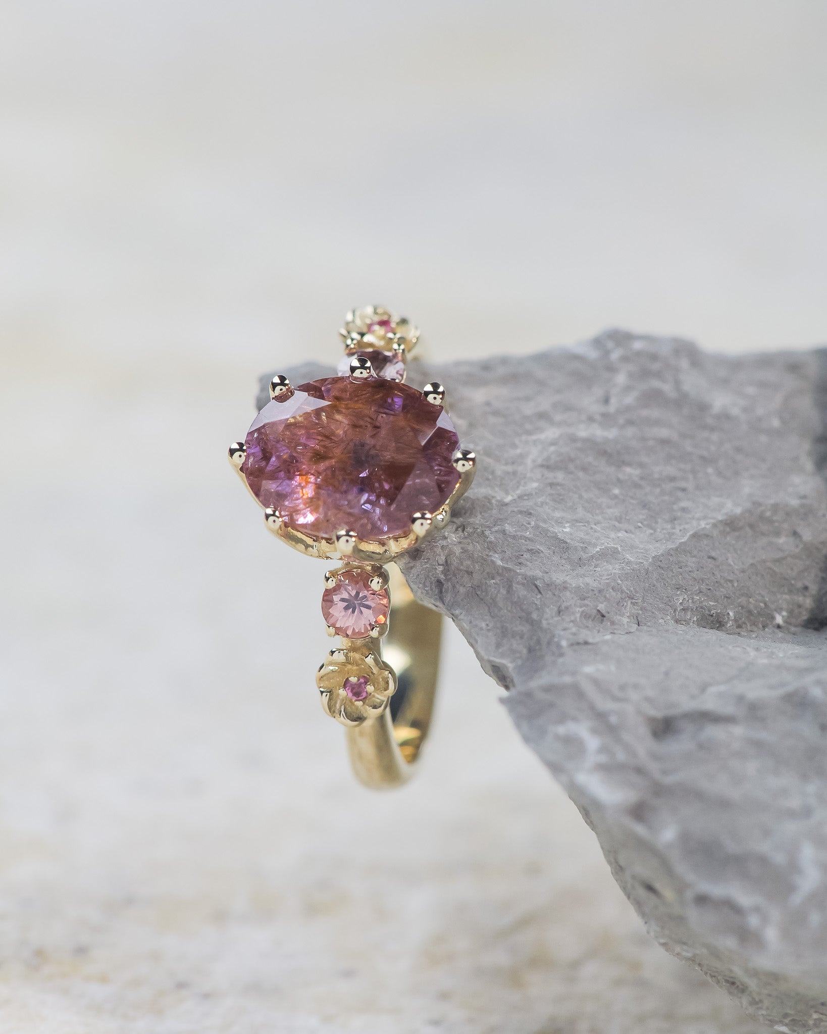 Gorgeous melody quartz engagement ring with accent sapphires & tourmalines / Fiorella - Eden Garden Jewelry™