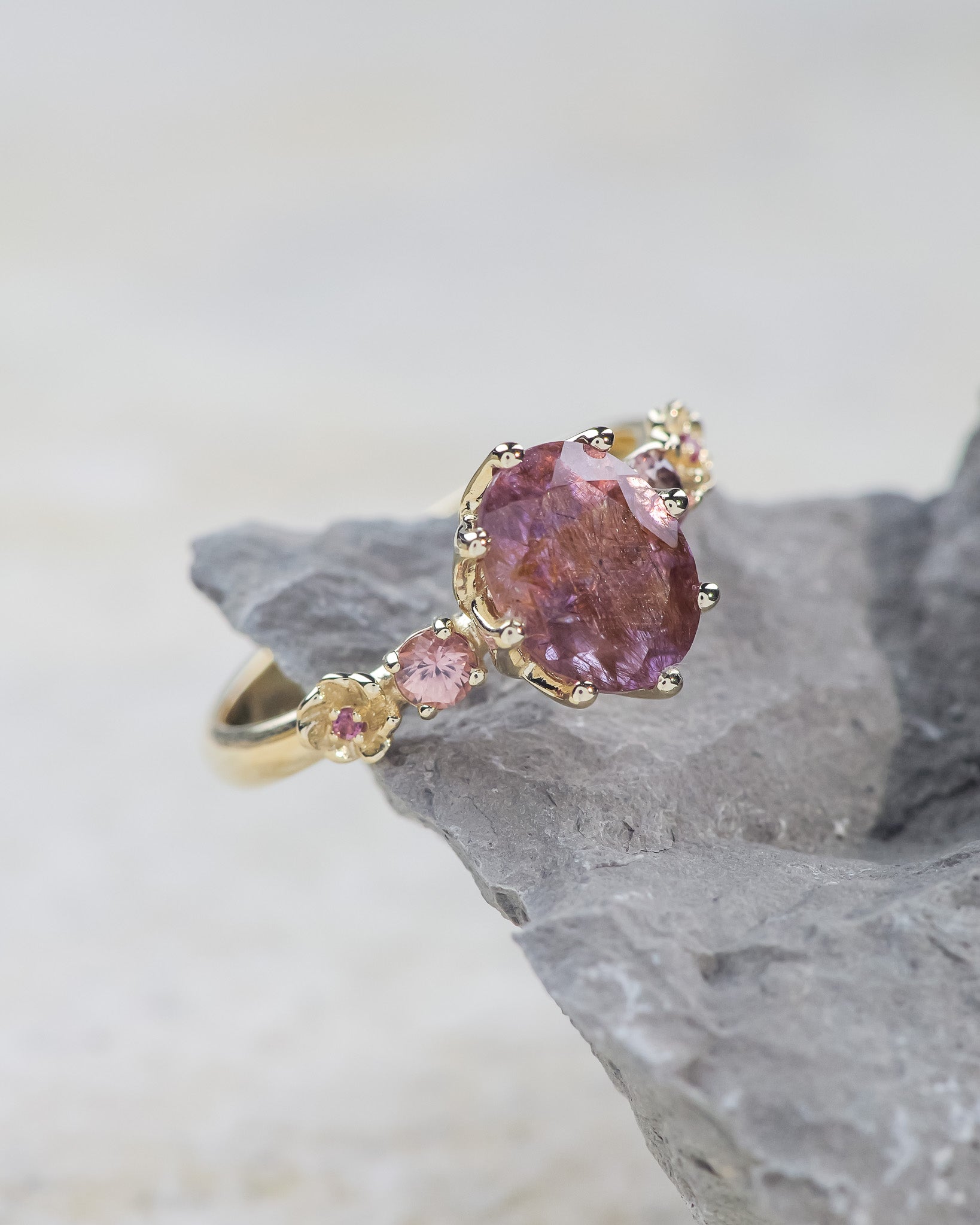 Gorgeous melody quartz engagement ring with accent sapphires & tourmalines / Fiorella - Eden Garden Jewelry™