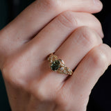 READY TO SHIP: Japanese Maple ring with green lab-grown diamond, 14K yellow gold, AVAILABLE RING SIZES: 5.5 - 8.5 US