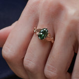READY TO SHIP: Freesia ring with green lab-grown diamond, 14K rose gold, AVAILABLE RING SIZES: 5.5 - 8.5 US