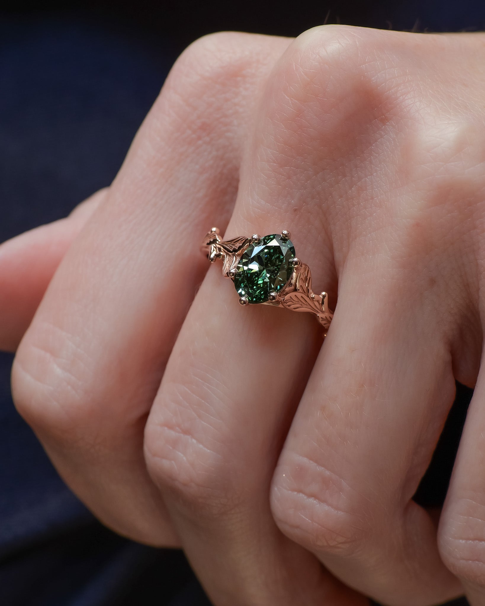READY TO SHIP Freesia ring with green lab-grown diamond, 14K rose gold, AVAILABLE RING SIZES: 5.5 - 8.5 US - Eden Garden Jewelry™
