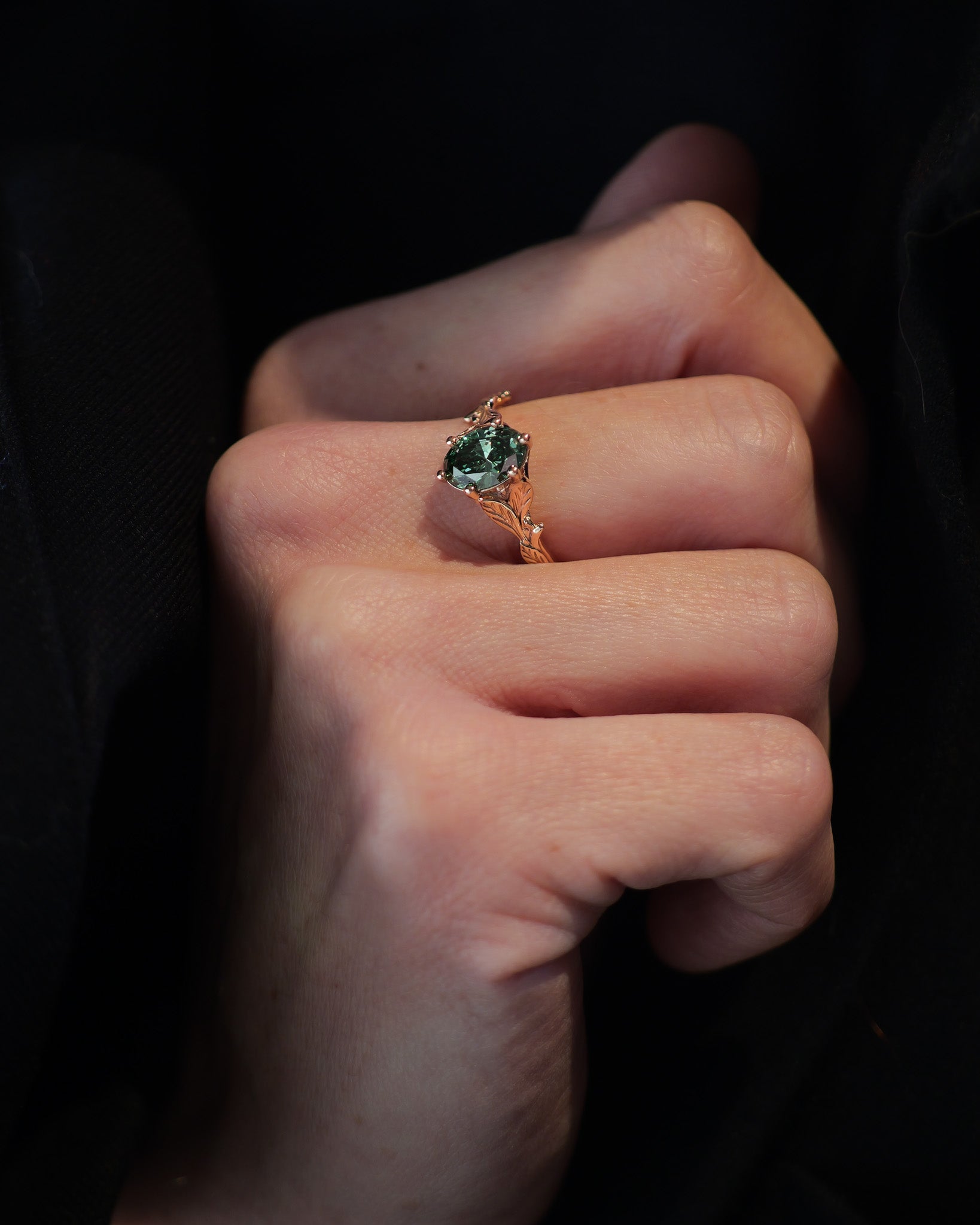 READY TO SHIP Freesia ring with green lab-grown diamond, 14K rose gold, AVAILABLE RING SIZES: 5.5 - 8.5 US - Eden Garden Jewelry™