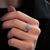 Engagement Ring with Marquise-cut Blue (Lab-grown) Diamond / Japanese Maple