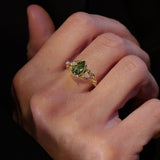 Engagement Ring with Green (Lab-grown) Diamond and Accent Peridots & Diamonds / Patricia