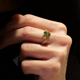 Engagement Ring with Green (Lab-grown) Diamond and Accent Peridots & Diamonds / Patricia