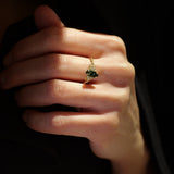 READY TO SHIP: Gloria ring with marquise-cut natural teal sapphire, 14K yellow gold, AVAILABLE RING SIZES: 5.5 - 8.5 US