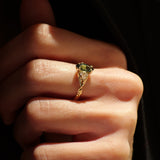 READY TO SHIP: Gloria ring with marquise-cut natural teal sapphire, 14K yellow gold, AVAILABLE RING SIZES: 5.5 - 8.5 US