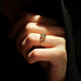 READY TO SHIP: Patricia ring in 14K or 18K yellow gold, natural moss agate pear cut 8x6 mm, accent moissanites, AVAILABLE RING SIZES: 4 - 9 US