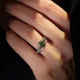 Marquise-cut Green Diamond Engagement Ring with (Natural) Green Sapphires/ Japanese Maple