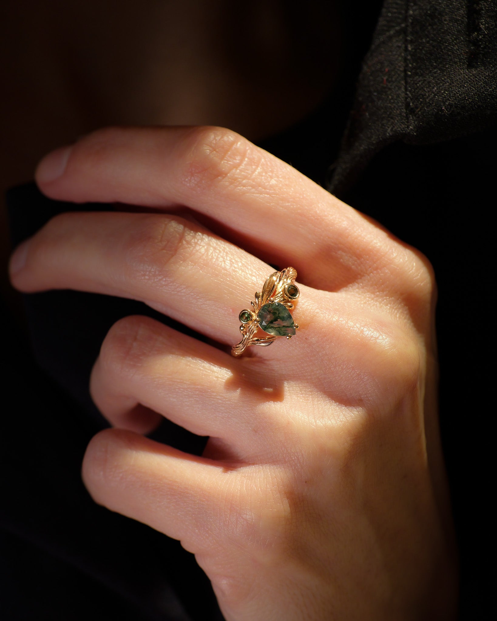 READY TO SHIP Olivia ring with moss agate and accent tourmalines, 14K rose gold, AVAILABLE RING SIZES 6 - 9 US - Eden Garden Jewelry™