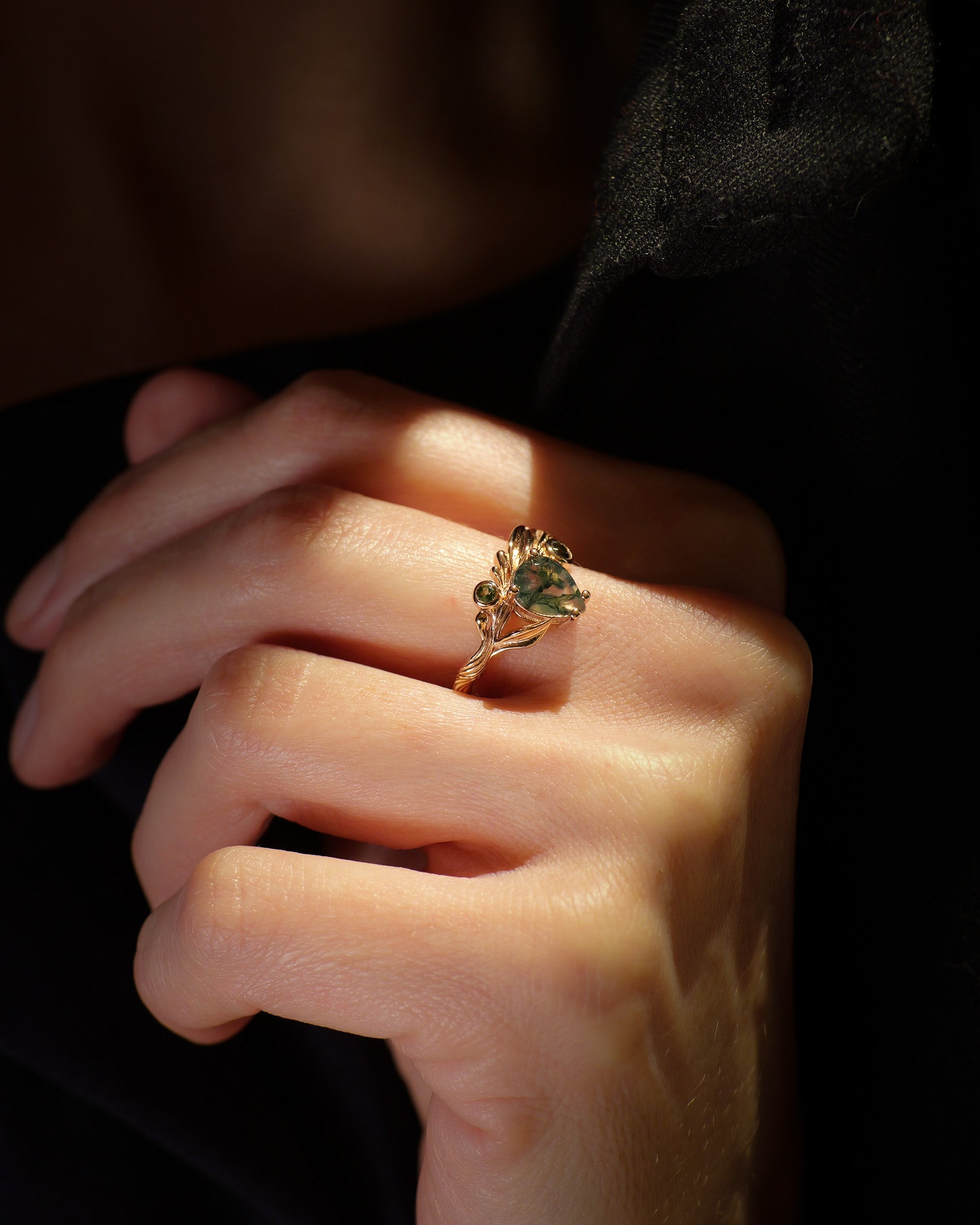 READY TO SHIP Olivia ring with moss agate and accent tourmalines, 14K rose gold, AVAILABLE RING SIZES 6 - 9 US - Eden Garden Jewelry™