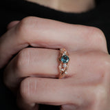 READY TO SHIP Japanese Maple ring with natural teal sapphire , 14K rose gold, AVAILABLE RING SIZES: 5.5 - 8.5 US - Eden Garden Jewelry™