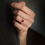 Engagement Ring with Rich Ruby Embraced by Detailed Leaves / Clematis - Eden Garden Jewelry™