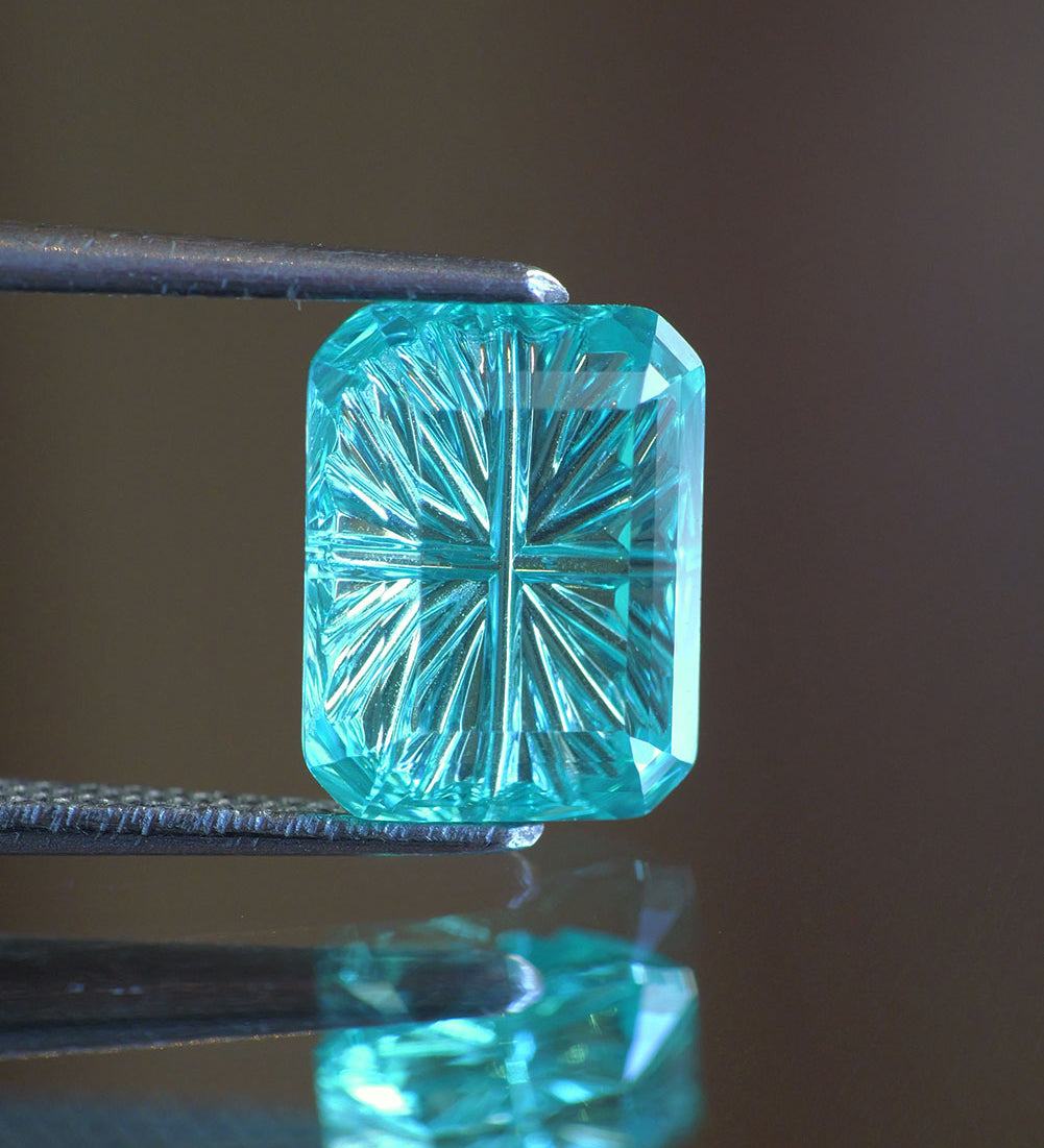 Tourmaline | lab-grown, paraiba color, fantasy-cut, 9x7mm, 3.1ct - Eden Garden Jewelry™