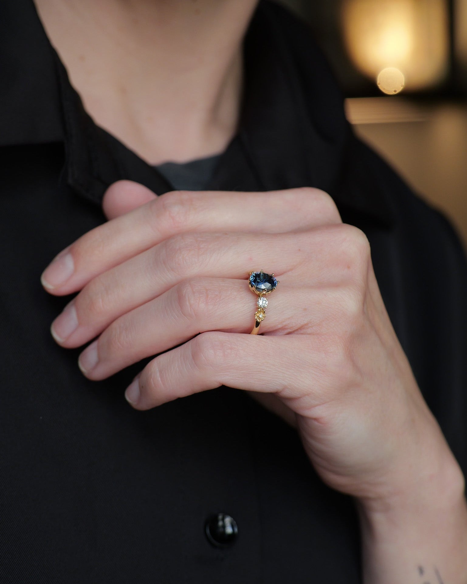 READY TO SHIP Fiorella engagement ring in 14K yellow gold, natural blue sapphire oval cut 8x6 mm, accent lab grown diamonds, RING SIZE: 5.5 - 8.5 US - Eden Garden Jewelry™
