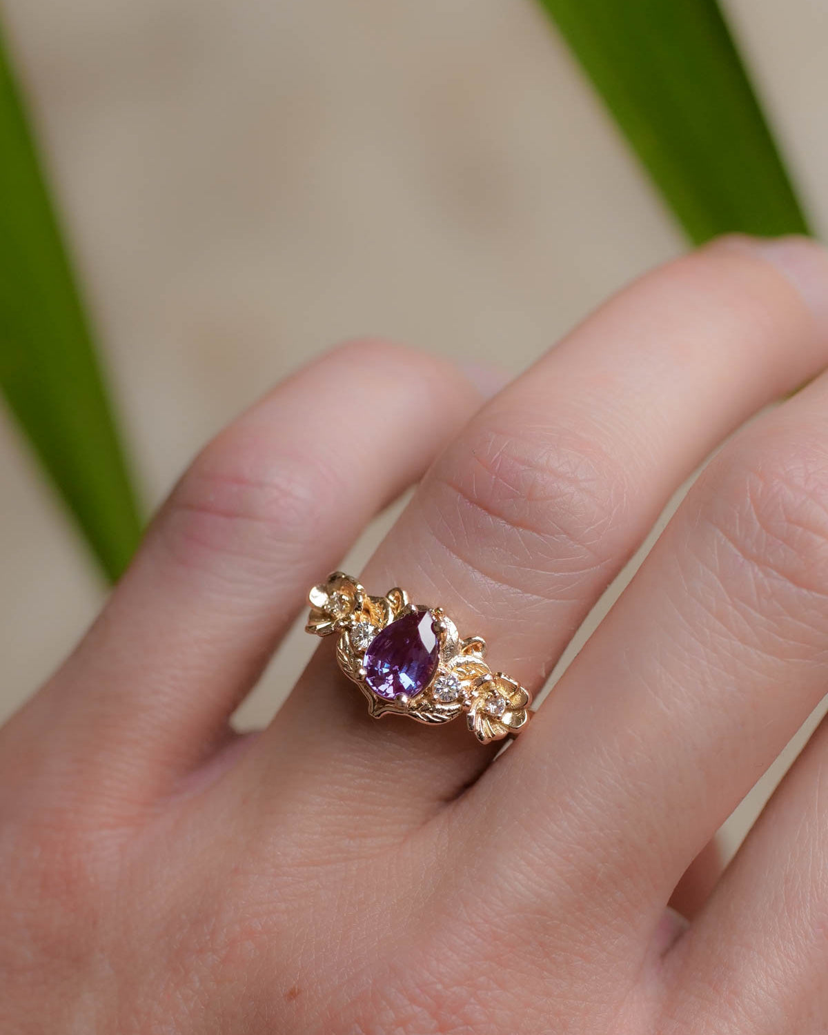Adelina | floral engagement ring setting, pear cut gemstone - Eden Garden Jewelry™