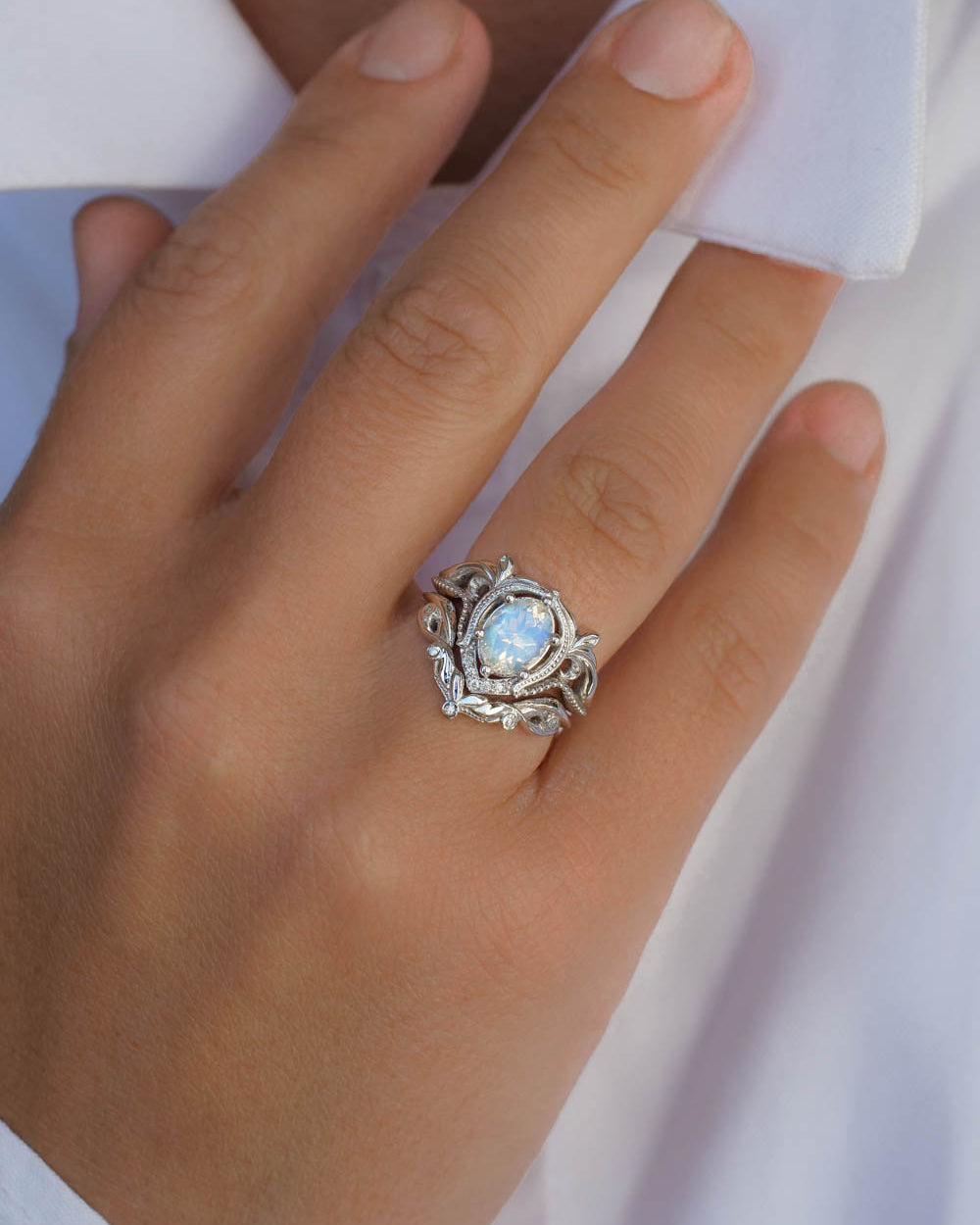 Oval moonstone art nouveau bridal set / Lida - Eden Garden Jewelry™