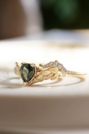 Custom order: Palmira bridal ring set with an 8x6 teal sapphire & accent moissanites