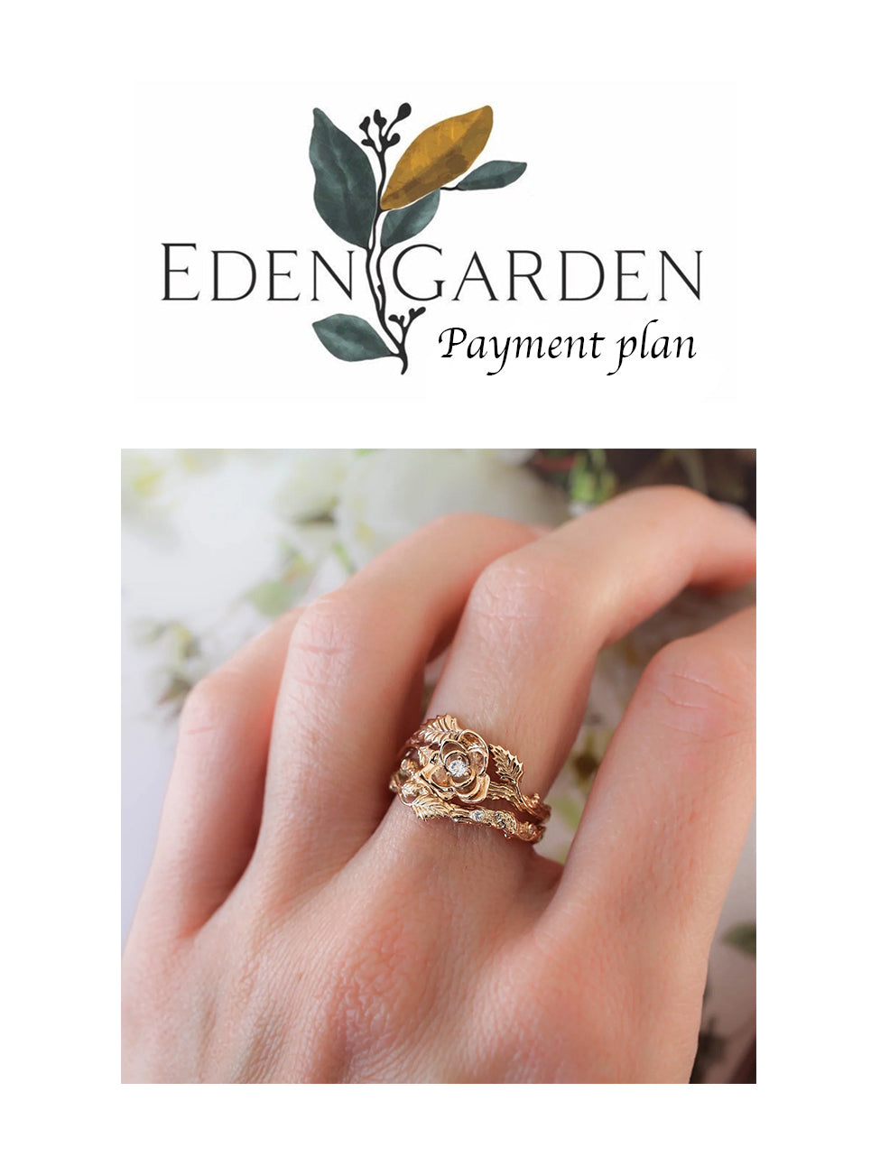 3 instalments payment plan: Bridal ring set with rose flower and diamonds / Blooming Rose - Eden Garden Jewelry™