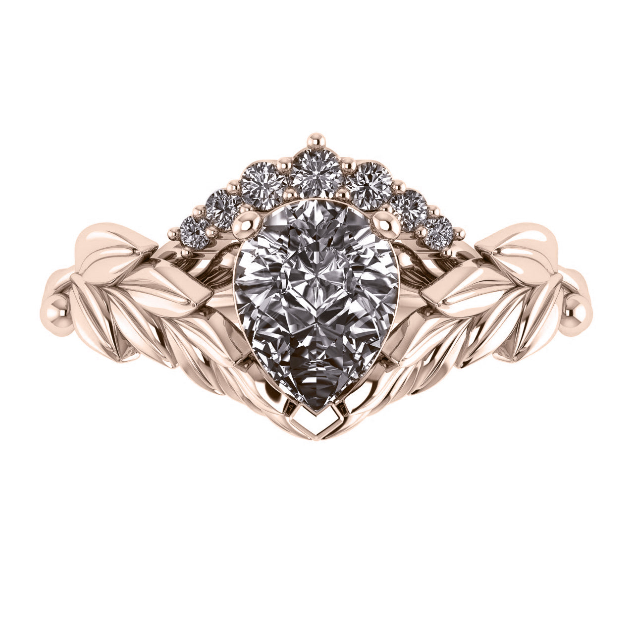 Palmira Crown | custom bridal ring set, pear cut 8x6 mm - Eden Garden Jewelry™