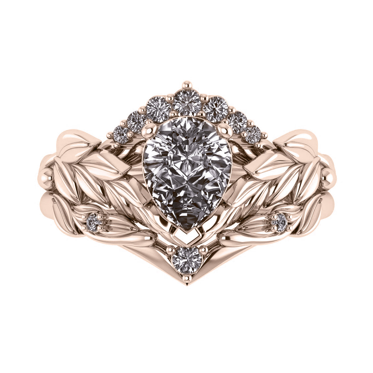 Palmira Crown | custom bridal ring set, pear cut 8x6 mm - Eden Garden Jewelry™