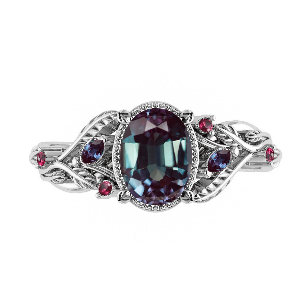 Custom order: Patricia ring with alexandrites and rubies - Eden Garden Jewelry™