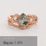READY TO SHIP: Patricia bridal set with moss agate and diamonds, 14K rose gold, AVAILABLE RING SIZES: 5 - 8 US - Eden Garden Jewelry™