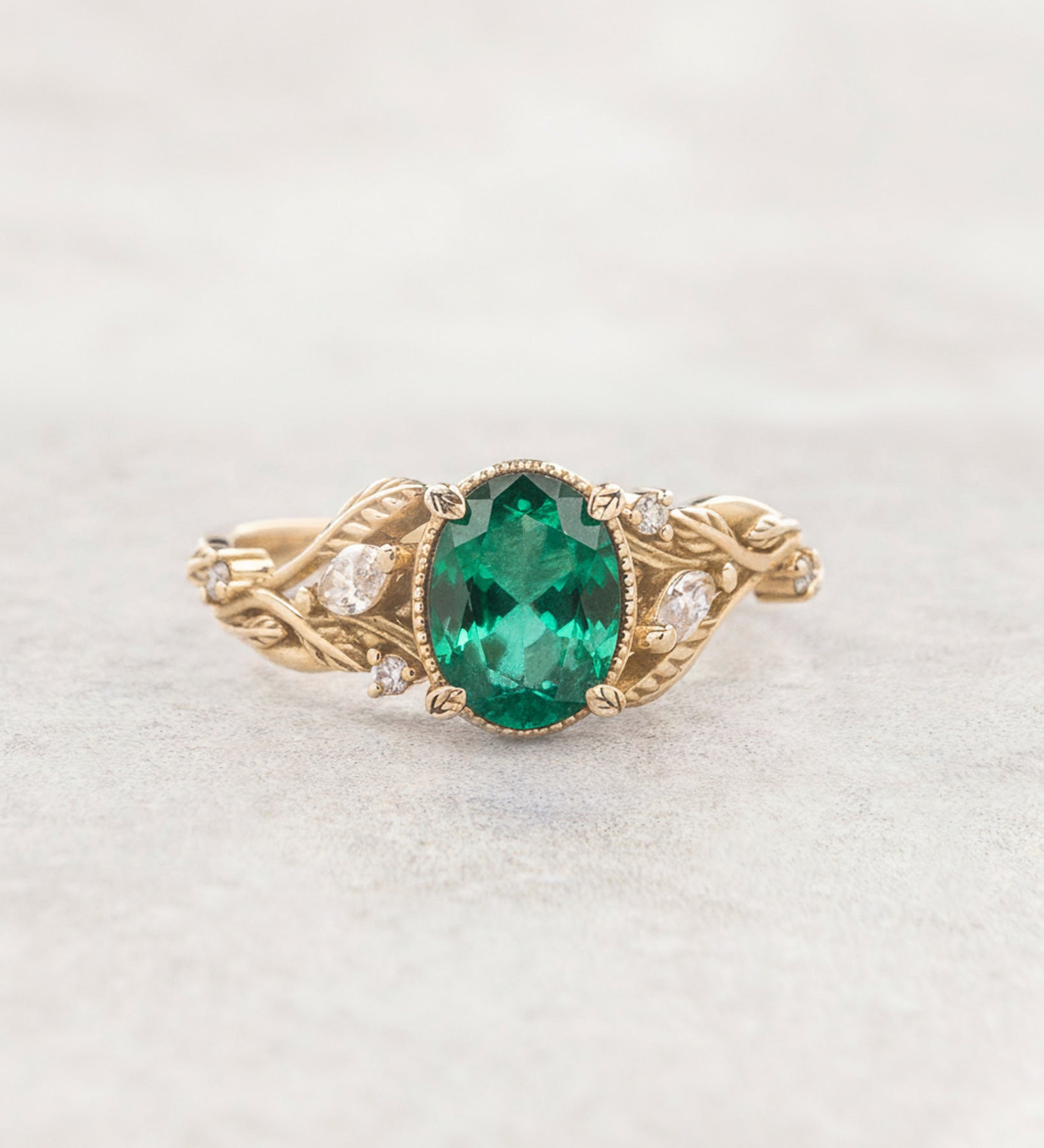 Lab emerald and accent diamonds engagement ring / Patricia - Eden Garden Jewelry™