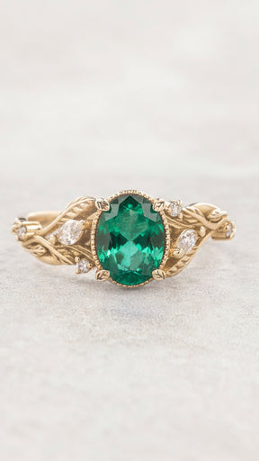Lab emerald and accent diamonds engagement ring / Patricia - Eden Garden Jewelry™