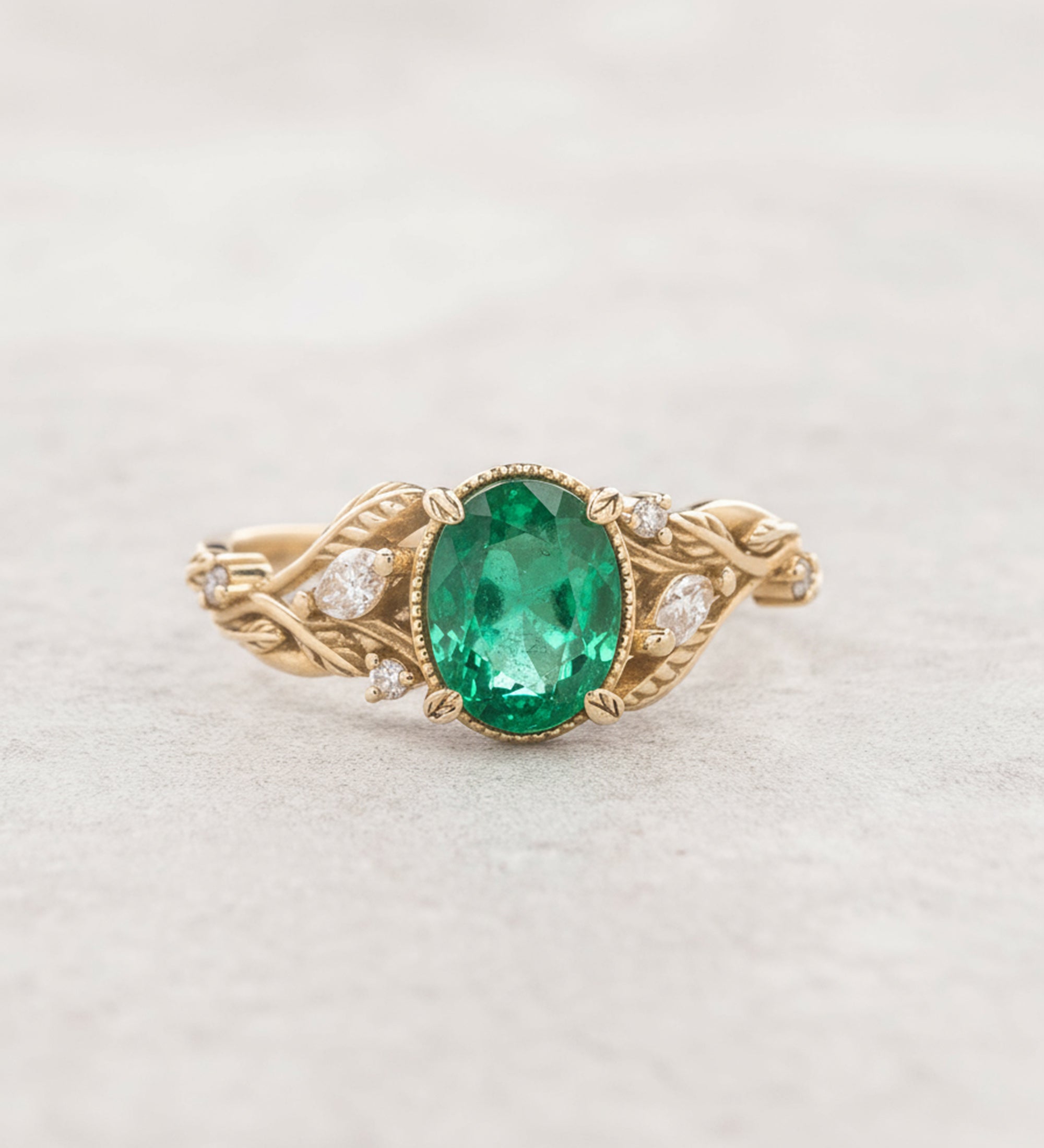 Natural emerald and diamonds engagement ring / Patricia - Eden Garden Jewelry™