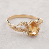 Natural citrine engagement ring, promise ring with leaves and diamonds / Patricia - Eden Garden Jewelry™