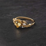 Natural citrine engagement ring, promise ring with leaves and diamonds / Patricia - Eden Garden Jewelry™