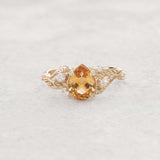 Natural citrine engagement ring, promise ring with leaves and diamonds / Patricia - Eden Garden Jewelry™