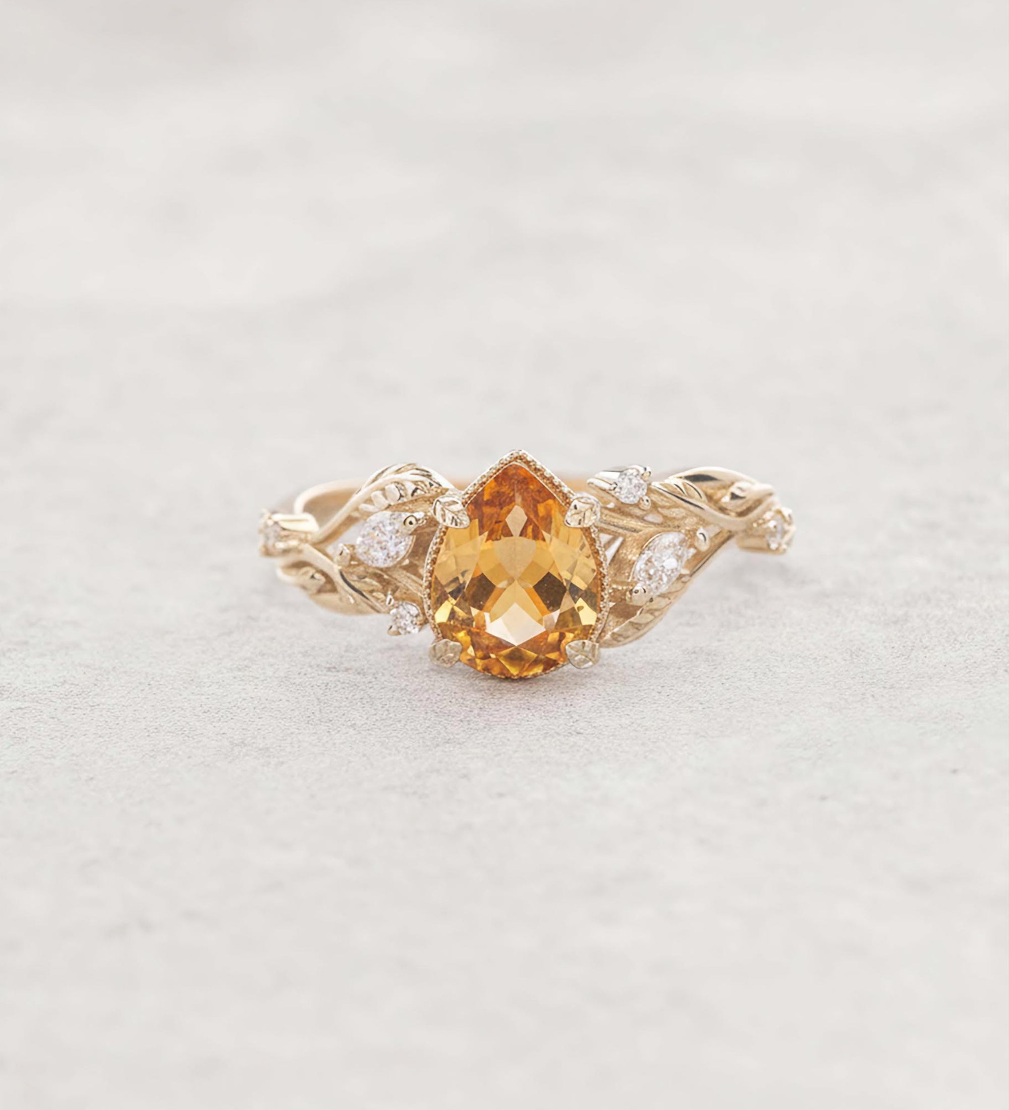 Natural citrine engagement ring, promise ring with leaves and diamonds / Patricia - Eden Garden Jewelry™