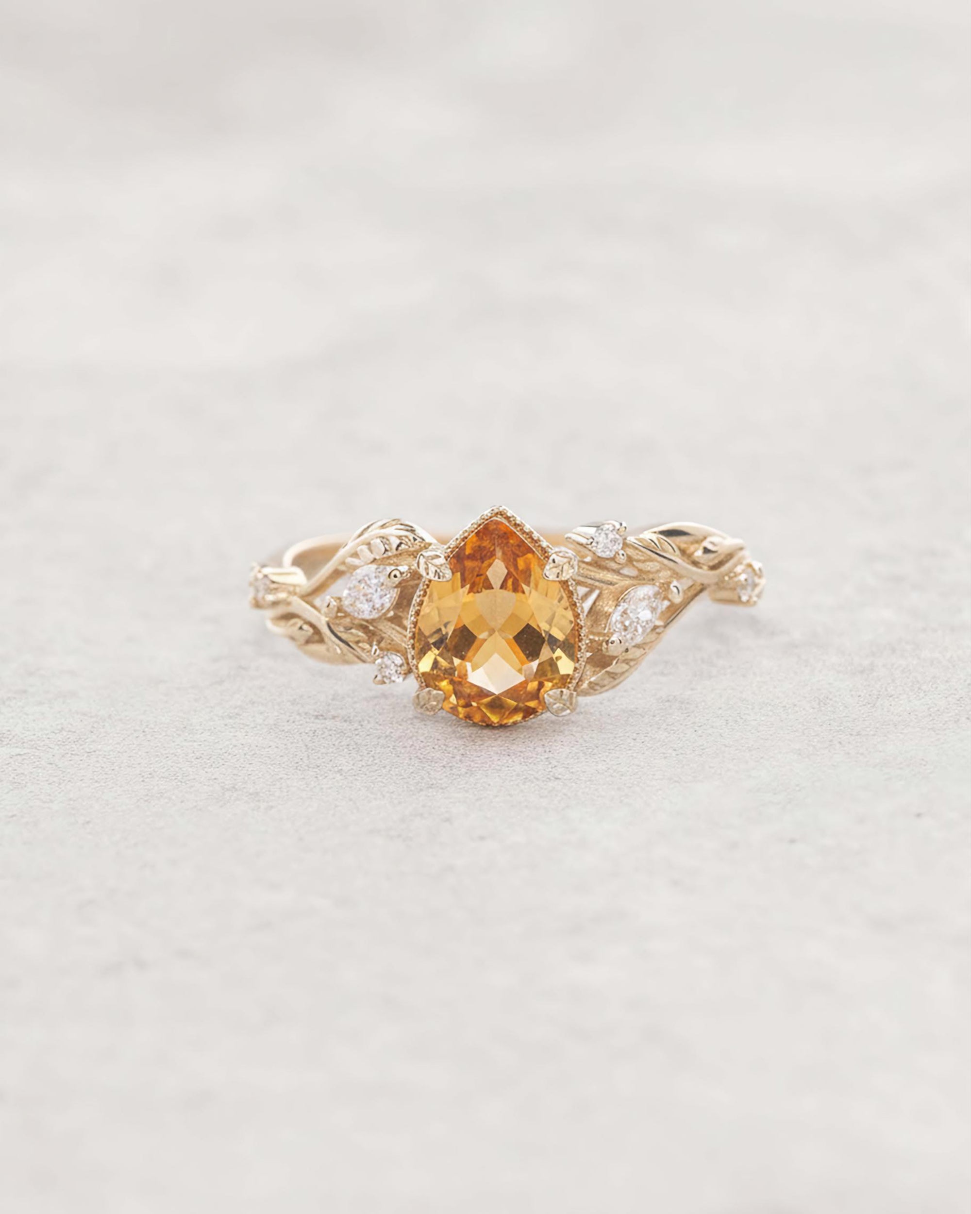 Natural citrine engagement ring, promise ring with leaves and diamonds / Patricia - Eden Garden Jewelry™