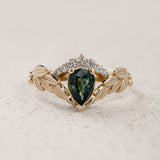 Pear-Cut Green (Natural) Sapphire Engagement Ring / Palmira Crown - Eden Garden Jewelry™