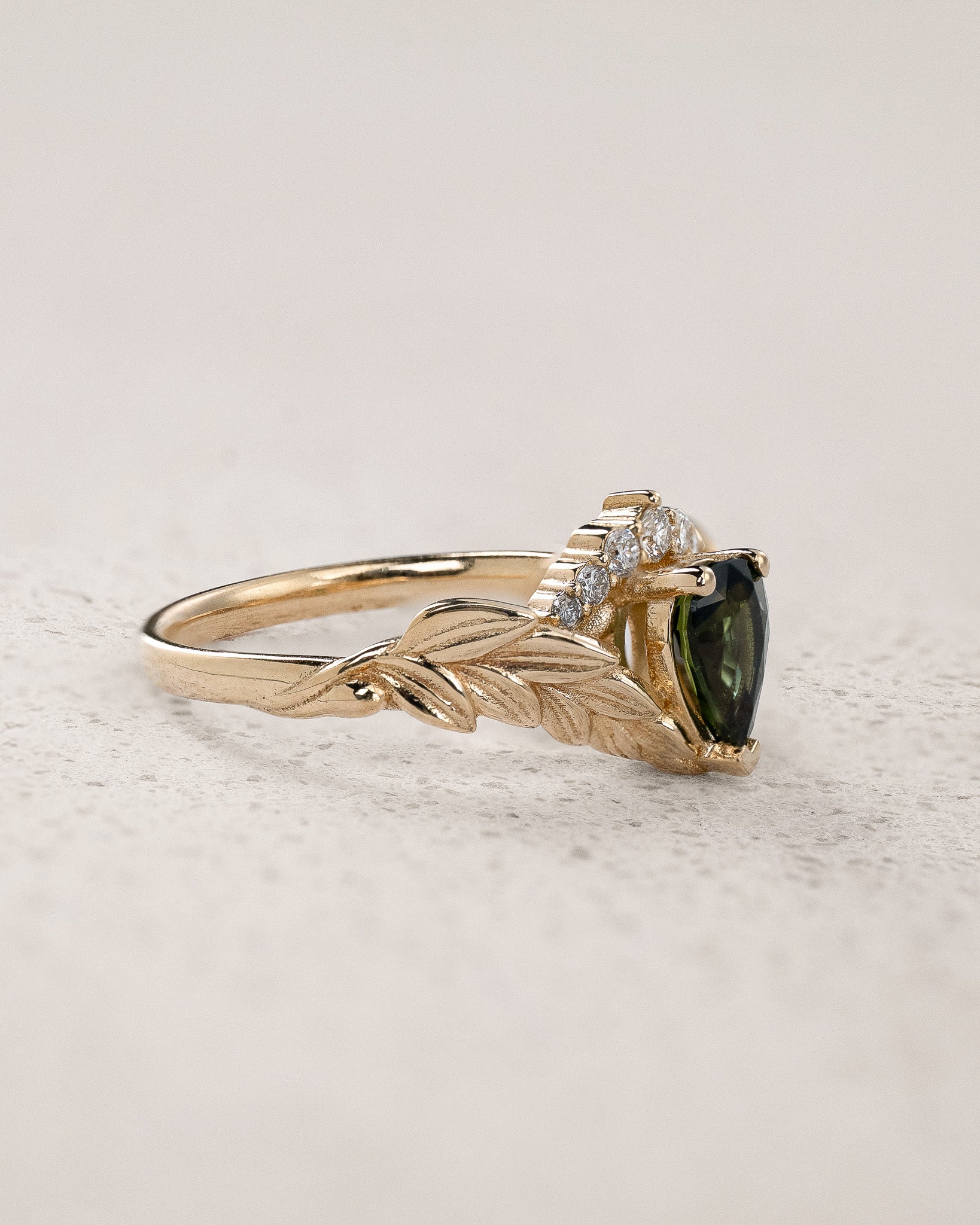 Pear-Cut Green (Natural) Sapphire Engagement Ring / Palmira Crown - Eden Garden Jewelry™