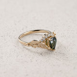 Pear-Cut Green (Natural) Sapphire Engagement Ring / Palmira Crown - Eden Garden Jewelry™