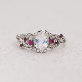 Pear-Cut Moonstone Engagement Ring with Accent Rubies / Japanese Maple - Eden Garden Jewelry™