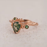 READY TO SHIP Olivia ring with moss agate and accent tourmalines, 14K rose gold, AVAILABLE RING SIZES 6 - 9 US