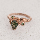 READY TO SHIP Olivia ring with moss agate and accent tourmalines, 14K rose gold, AVAILABLE RING SIZES 6 - 9 US